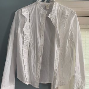White ruffle long sleeve button blouse